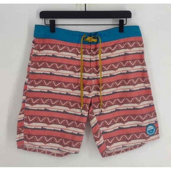 RVCA Vintage Slub Non-Stretch Balance Of Opposites Geometric Board Shorts Men 32 - Picture 1 of 6